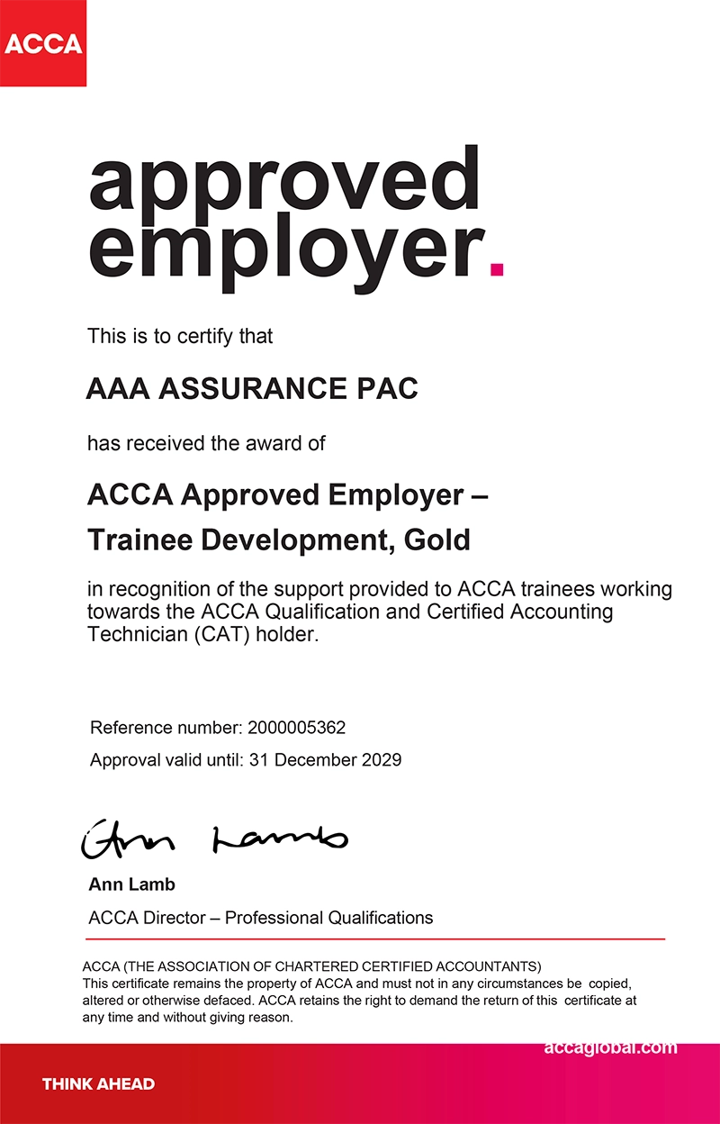 Approved Employer Trainee Development Gold including CAT Certificate